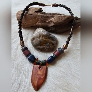Unisex Handmade Stone and Copper Rope Necklace